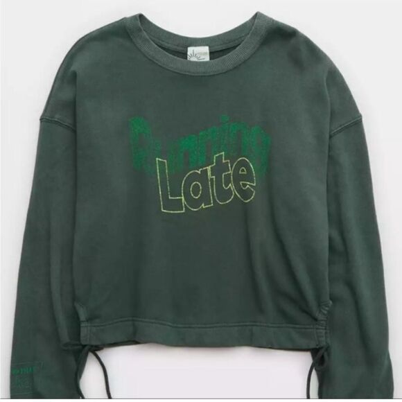 NWT Aerie Offline Running Late Tie Crewneck Sweater size Large - Picture 3 of 11